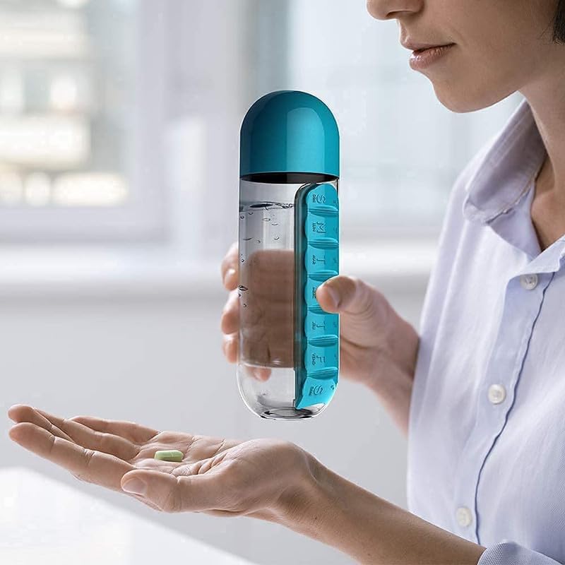 Portable Water Bottle With Built-in Pill Box