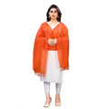 Generic Women's Cotton Silk Strips Printed Dupatta (Orange, Length:2-2.4 mtr)