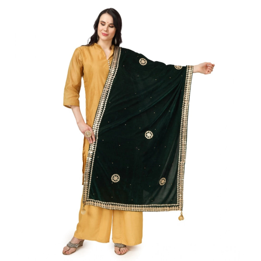 Generic Women's Velvet Gotta Patti Dupatta (Green, Length: 2.25 to 2.50 Mtr)