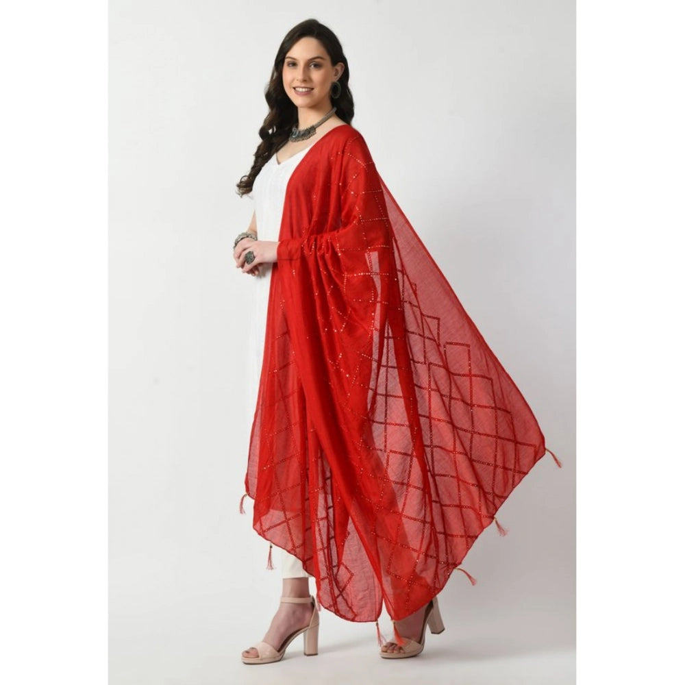 Generic Women's Chanderi Self Design Dupatta (Red, Length: Free Size)