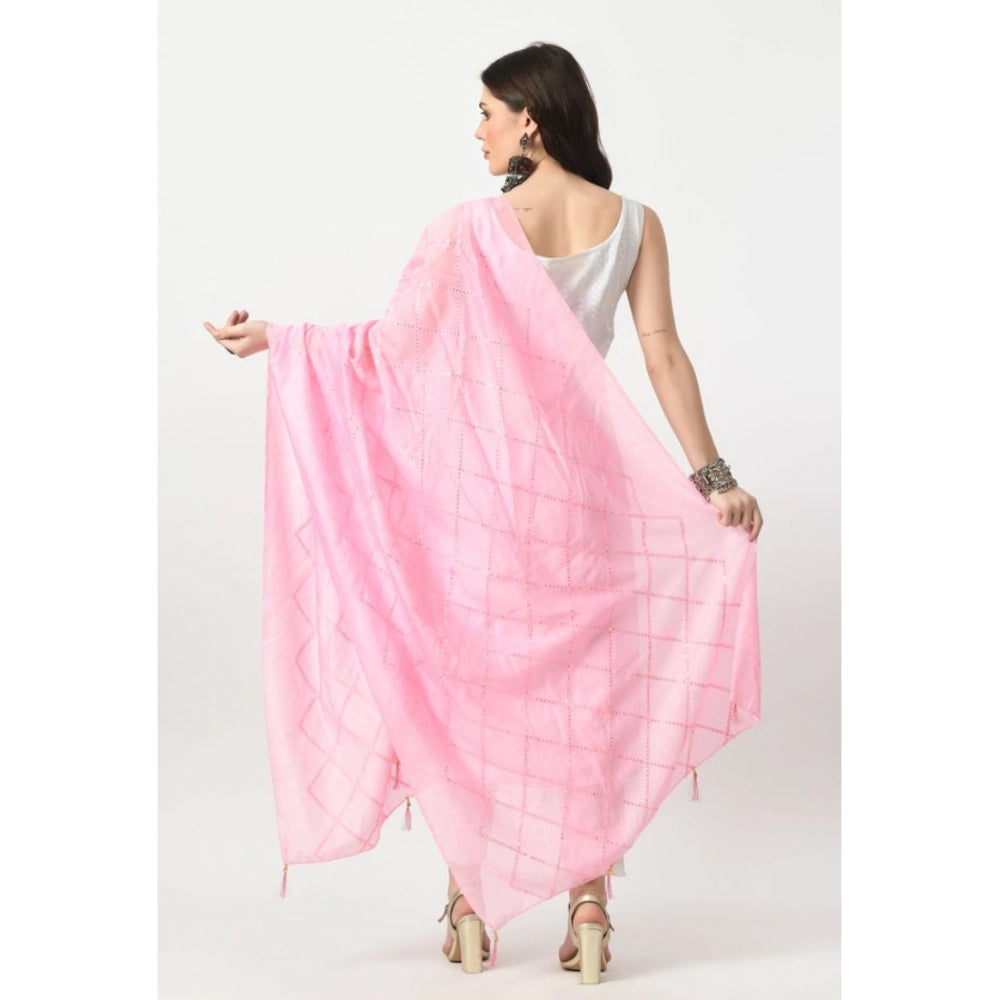 Generic Women's Chanderi Self Design Dupatta (Pink, Length: Free Size)