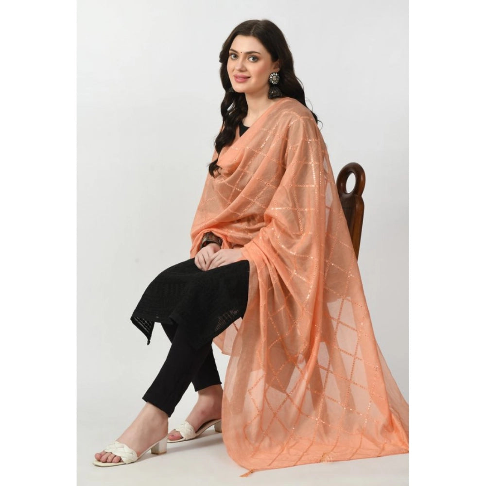 Generic Women's Chanderi Self Design Dupatta (Peach, Length: Free Size)