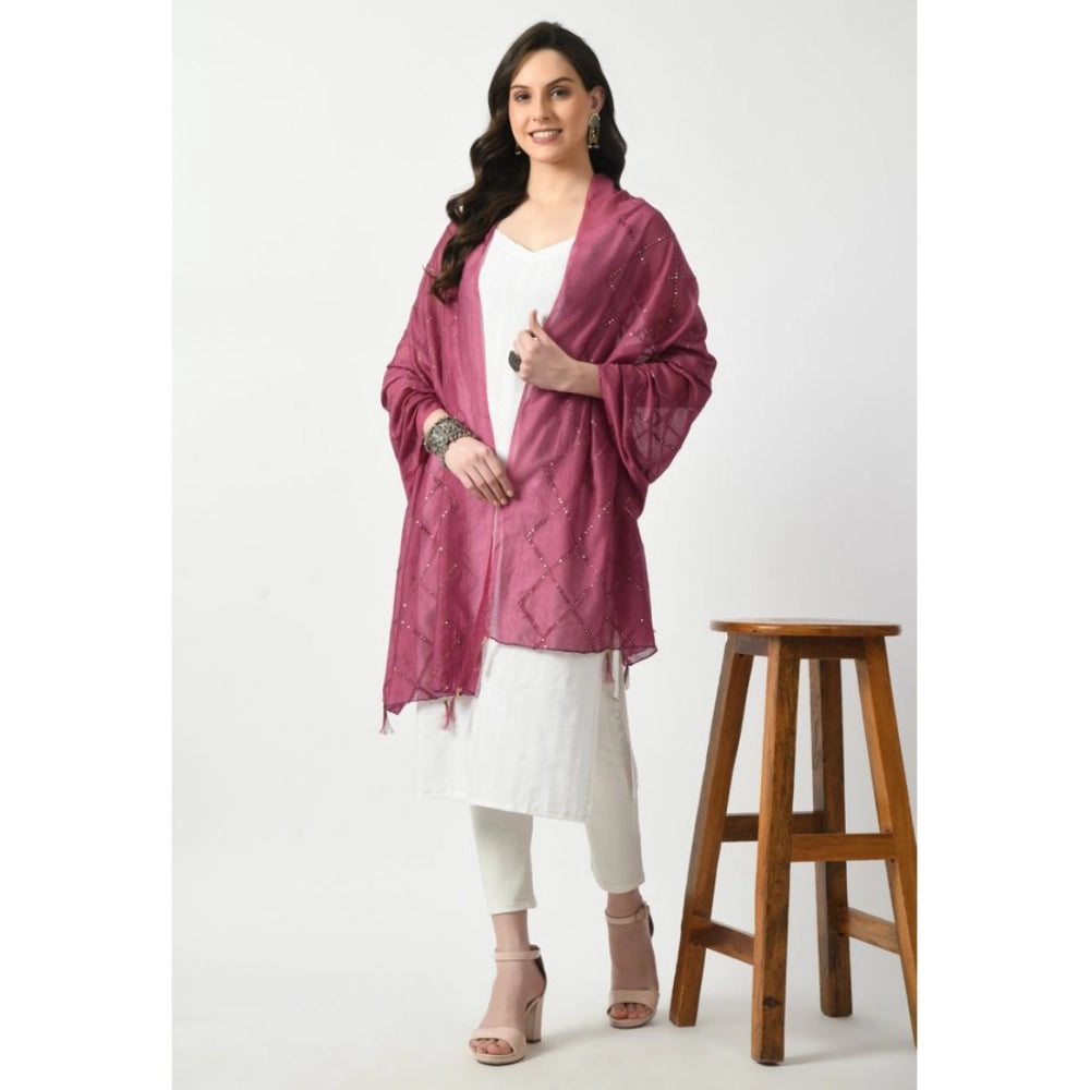 Generic Women's Chanderi Self Design Dupatta (Levender, Length: Free Size)