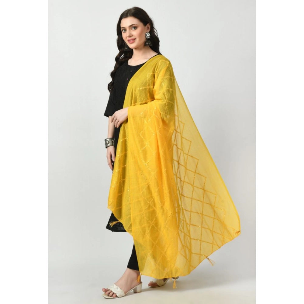 Generic Women's Chanderi Self Design Dupatta (Yellow, Length: Free Size)