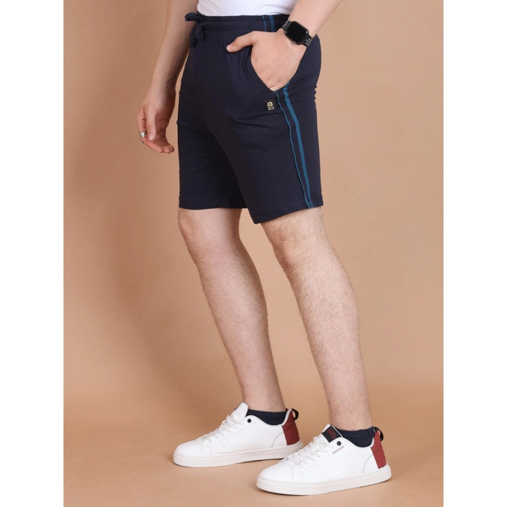 Generic Men's Casual Cotton Striped Above knee Shorts (Navy)