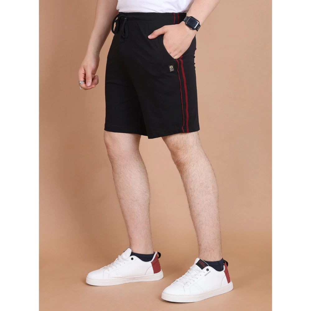 Generic Men's Casual Cotton Striped Above knee Shorts (Black)