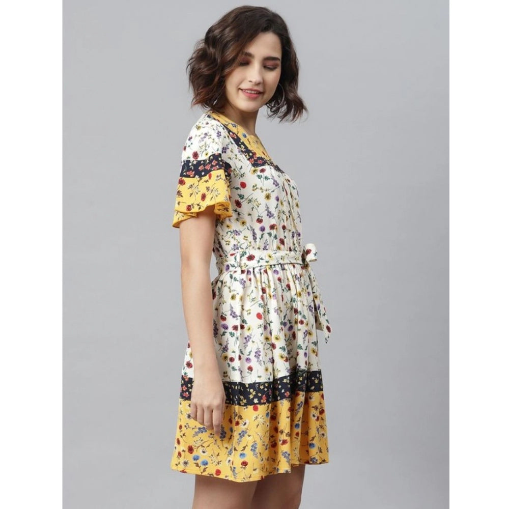 Generic Women's Polyester Floral Flutter Above Knee Dress (Multicolor)
