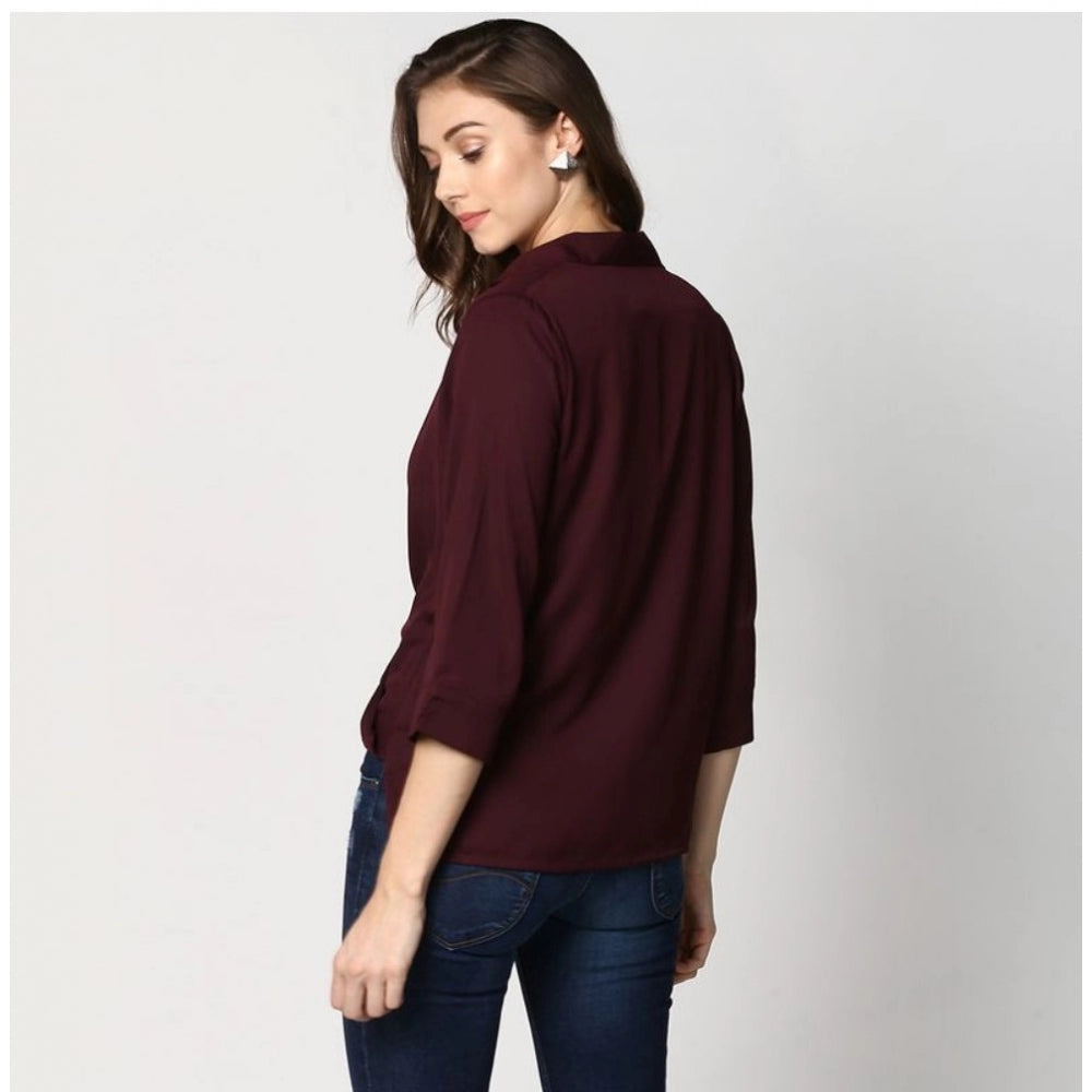 Generic Women's Polyester Solid 3-4th Sleeves Top (Maroon)