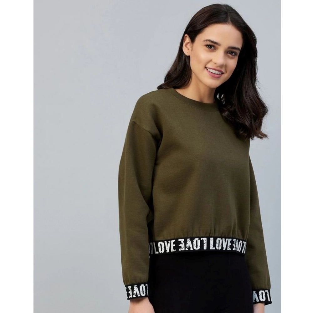 Generic Women's Fleece Solid Long Sleeves Sweatshirt (Olive)