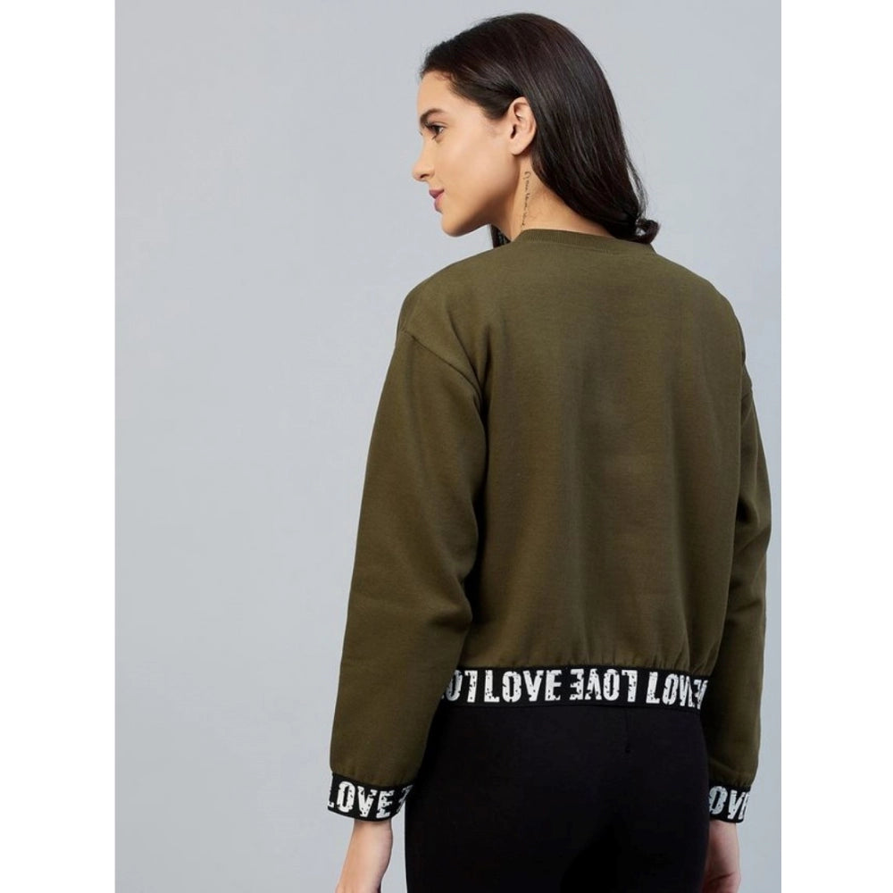 Generic Women's Fleece Solid Long Sleeves Sweatshirt (Olive)