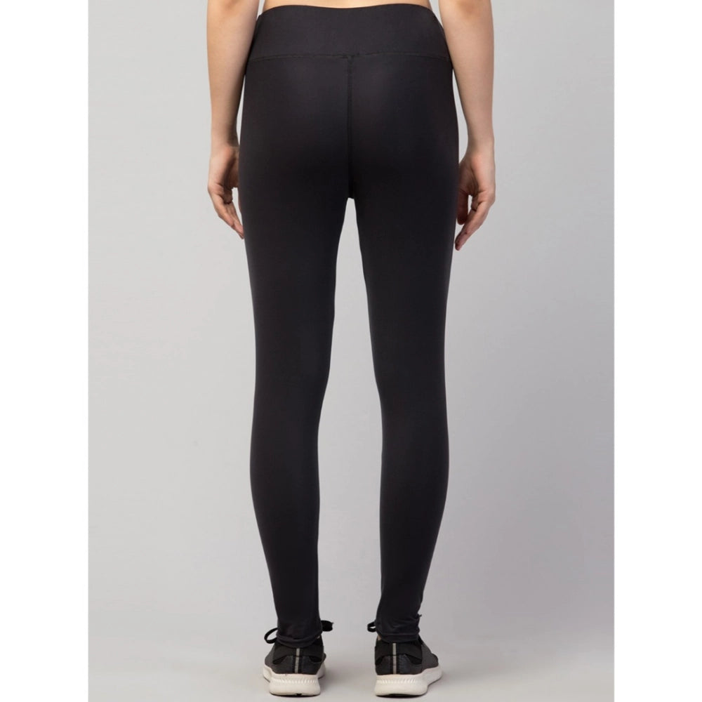 Generic Women's Polyester Solid Ankle Length High-Rise Tights (Black)