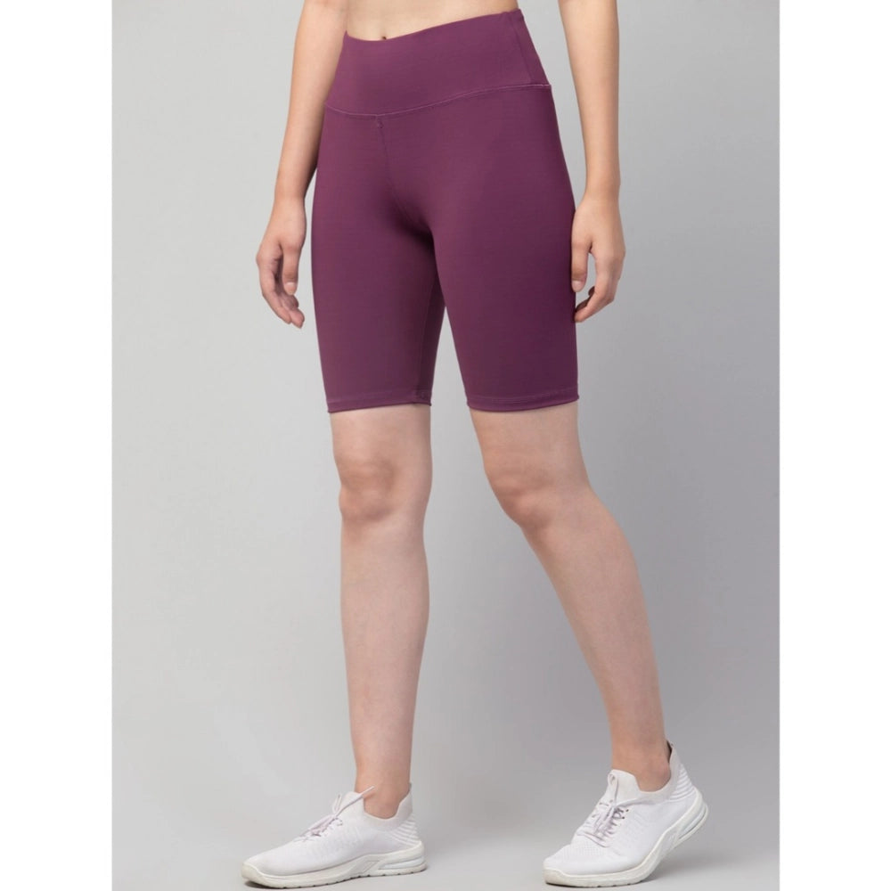 Generic Women's Polyester Solid Above Knee High-Rise Shorts (Purple)
