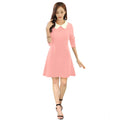 Generic Women's Polyester Solid Collar 3-4th Dress (Peach)