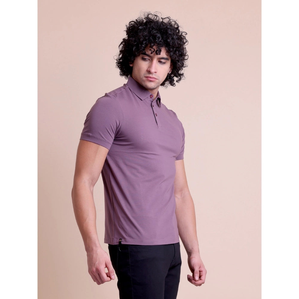 Generic Men's Casual Cotton Solid Half Sleeve Polo Neck T-Shirt (Berry)