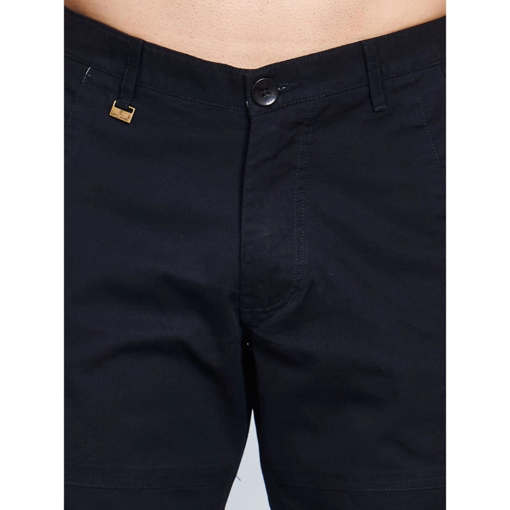 Generic Men's Casual Cotton Solid Knee Length Cargo Shorts (Black)