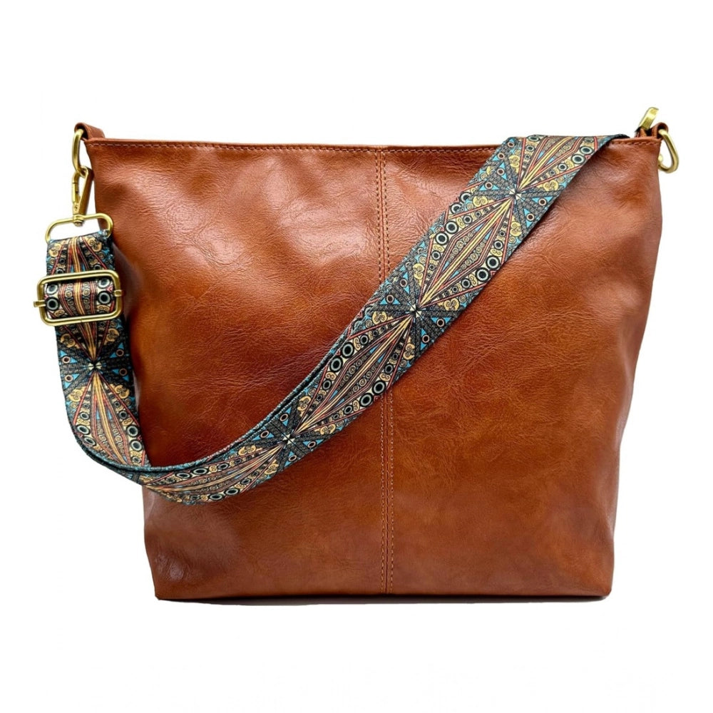 Generic Women's PU Leather Medium Sling bag Zipper Handbag (Brown)