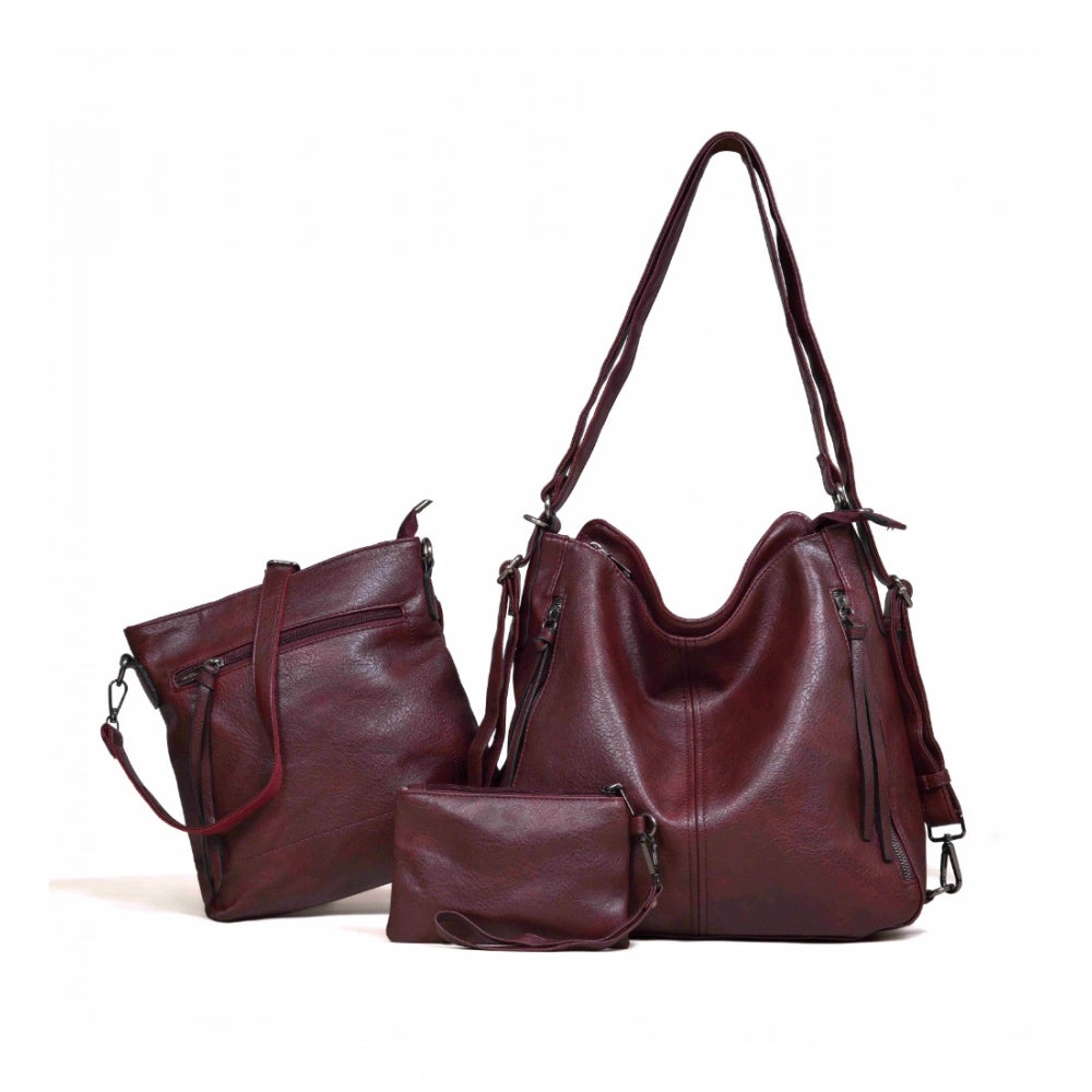 Generic Women's PU Leather Medium Shoulder Zipper Handbag (Wine red)