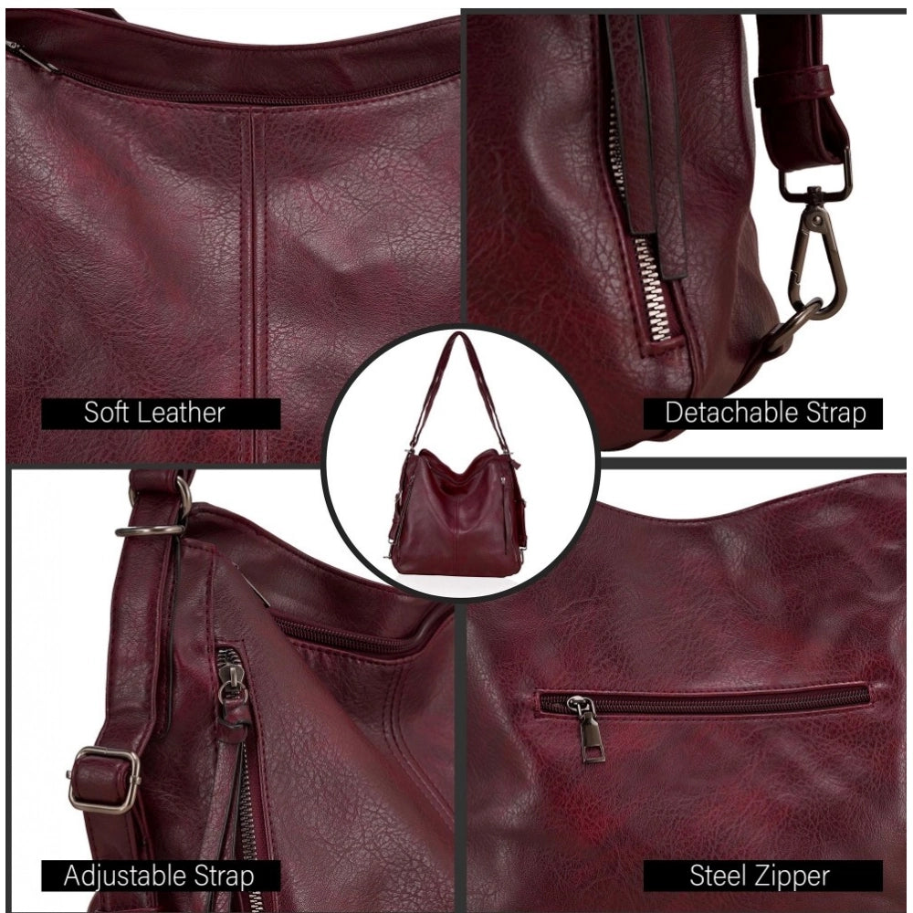Generic Women's PU Leather Medium Shoulder Zipper Handbag (Wine red)