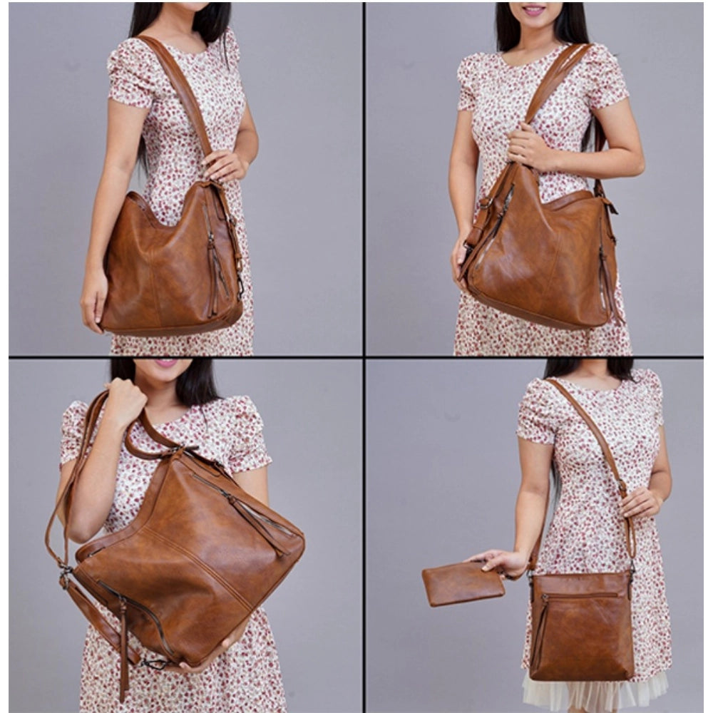 Generic Women's PU Leather Medium Shoulder Zipper Handbag (Brown)