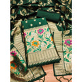 Generic Women's Banarasi Silk Printed Unstitched Salwar Suit Material With Dupatta (Green, 3Mtrs)