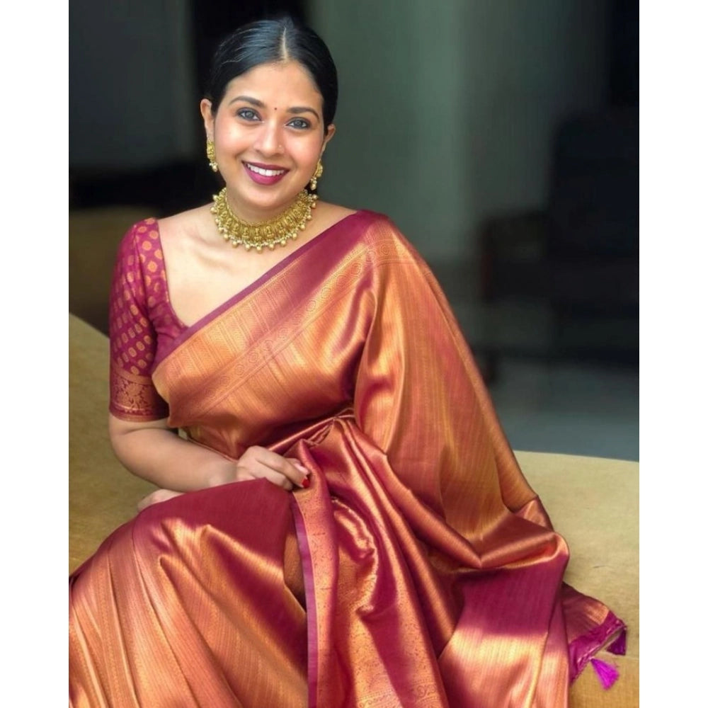 Generic Women's Silk Printed Saree With Unstitched Blouse 5.5Mtr (Maroon)