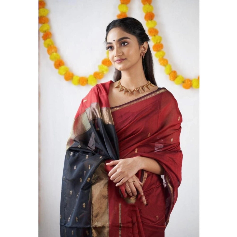 Generic Women's Cotton  Printed Saree With Unstitched Blouse 5.5Mtr (Red)