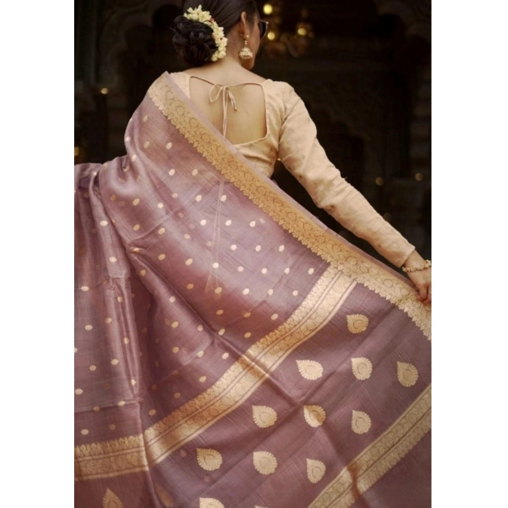 Generic Women's Cotton  Printed Saree With Unstitched Blouse 5.5Mtr (Rose Gold)