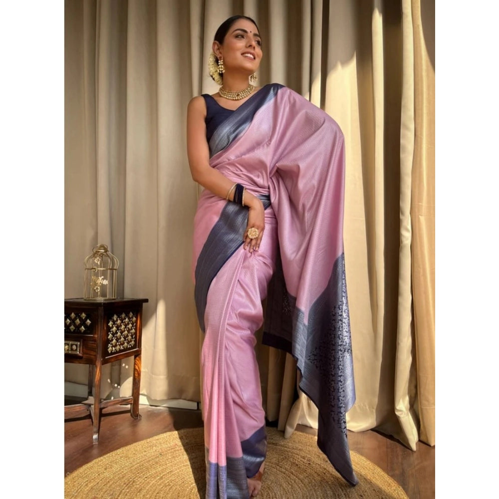 Generic Women's Silk Printed Saree With Unstitched Blouse 5.5Mtr (Pink)