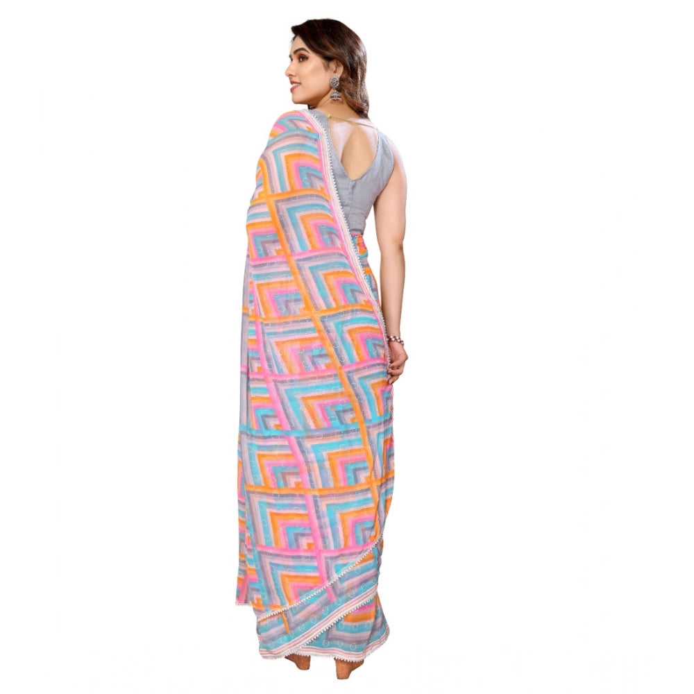 Generic Women's Small Lace Georgette Printed Ready-to-Wear Saree With Unstitched Blouse 5.5 Mtr (Grey)
