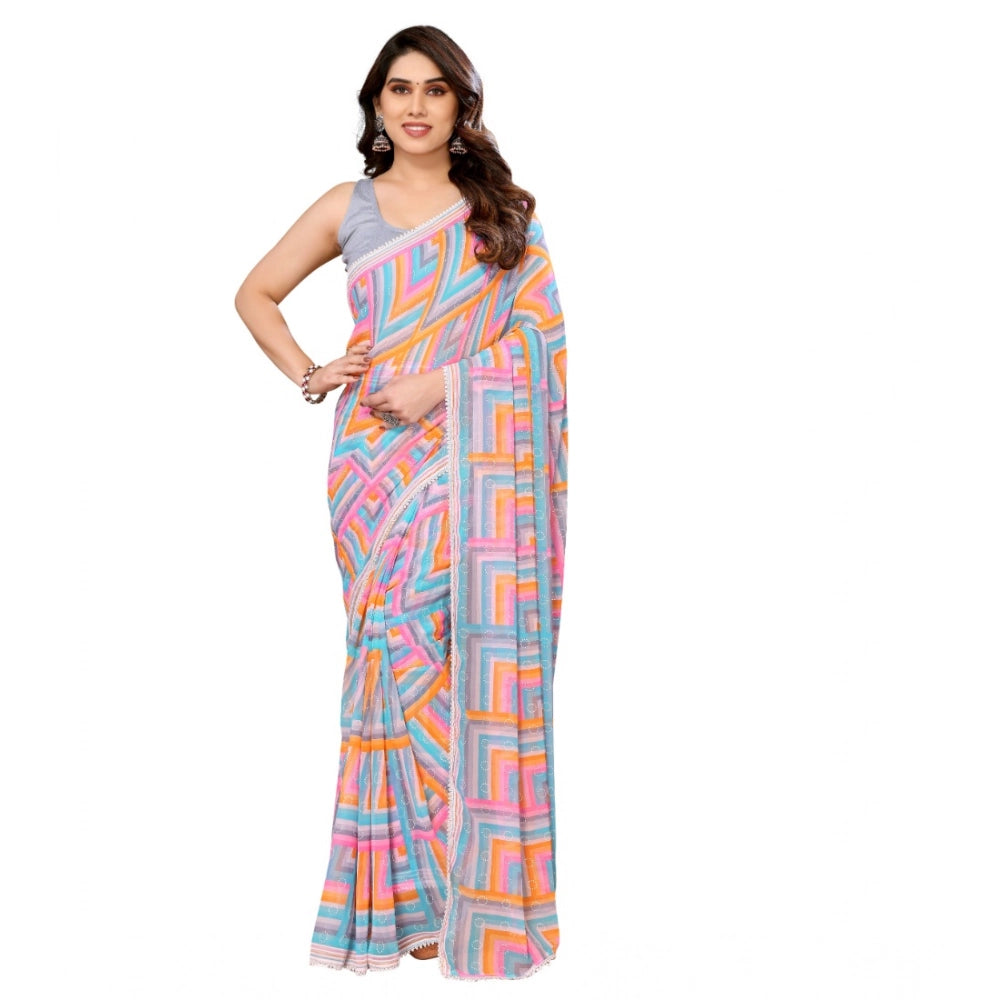 Generic Women's Small Lace Georgette Printed Ready-to-Wear Saree With Unstitched Blouse 5.5 Mtr (Grey)