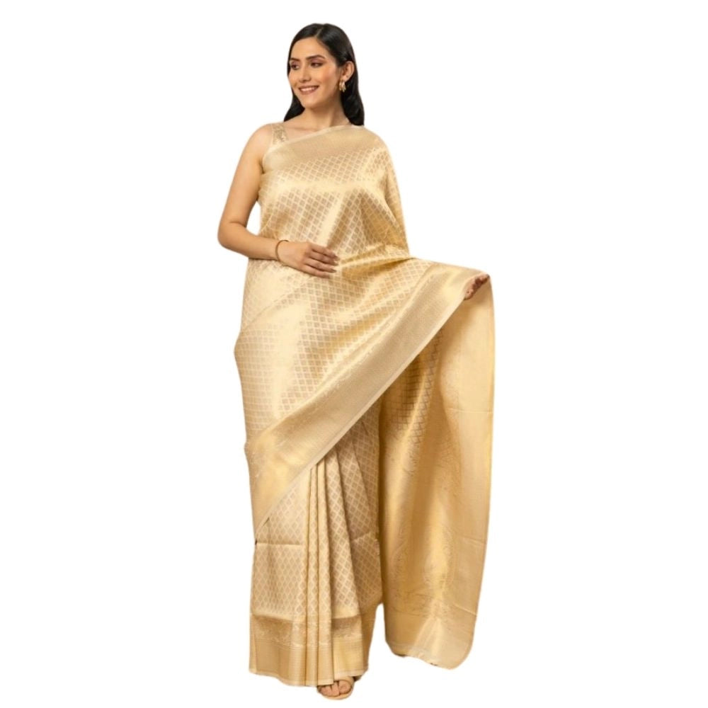Generic Women's Silk Printed Saree With Unstitched Blouse 5.5Mtr (Gold)