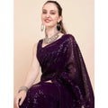 Generic Women's Georgette Embellished Sequnece Bollywood Saree With Unstitched Blouse 5.5Mtr (Purple)