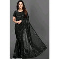 Generic Women's Georgette Embellished Sequnece Bollywood Saree With Unstitched Blouse 5.5Mtr (Black)