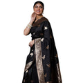 Generic Women's Silk Printed Saree With Unstitched Blouse 5.5Mtr (Black)