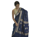 Generic Women's Cotton  Printed Saree With Unstitched Blouse 5.5Mtr (Navy Blue)