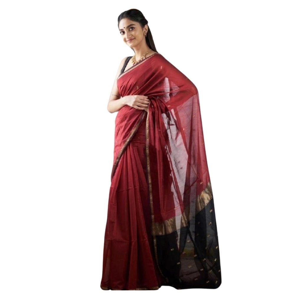Generic Women's Cotton  Printed Saree With Unstitched Blouse 5.5Mtr (Red)