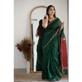 Generic Women's Cotton  Printed Saree With Unstitched Blouse 5.5Mtr (Dark Green)