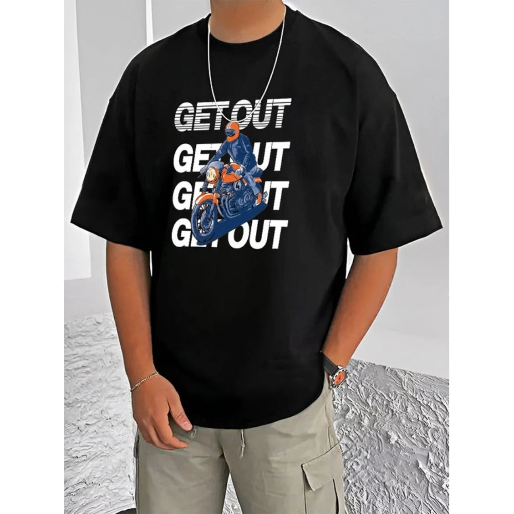 Generic Men's Casual Cotton Blend Printed Round Neck Half Sleeve T-Shirt (Black)