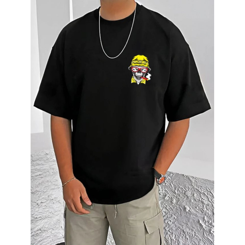 Generic Men's Casual Cotton Blend Printed Round Neck Half Sleeve T-Shirt (Black)