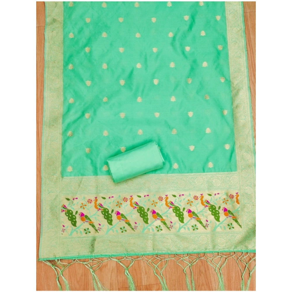 Generic Women's Banarasi Silk Printed Unstitched Salwar Suit Material With Dupatta (Sea Green, 3Mtrs)