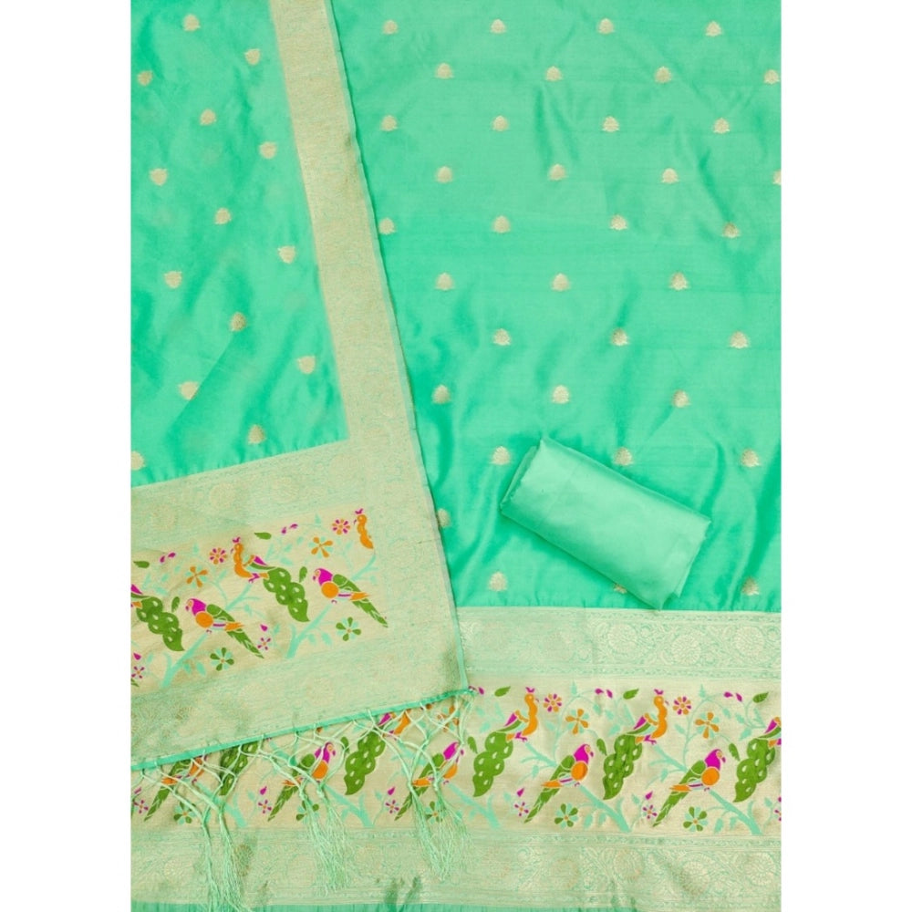 Generic Women's Banarasi Silk Printed Unstitched Salwar Suit Material With Dupatta (Sea Green, 3Mtrs)