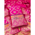 Generic Women's Banarasi Silk Printed Unstitched Salwar Suit Material With Dupatta (Pink, 3Mtrs)