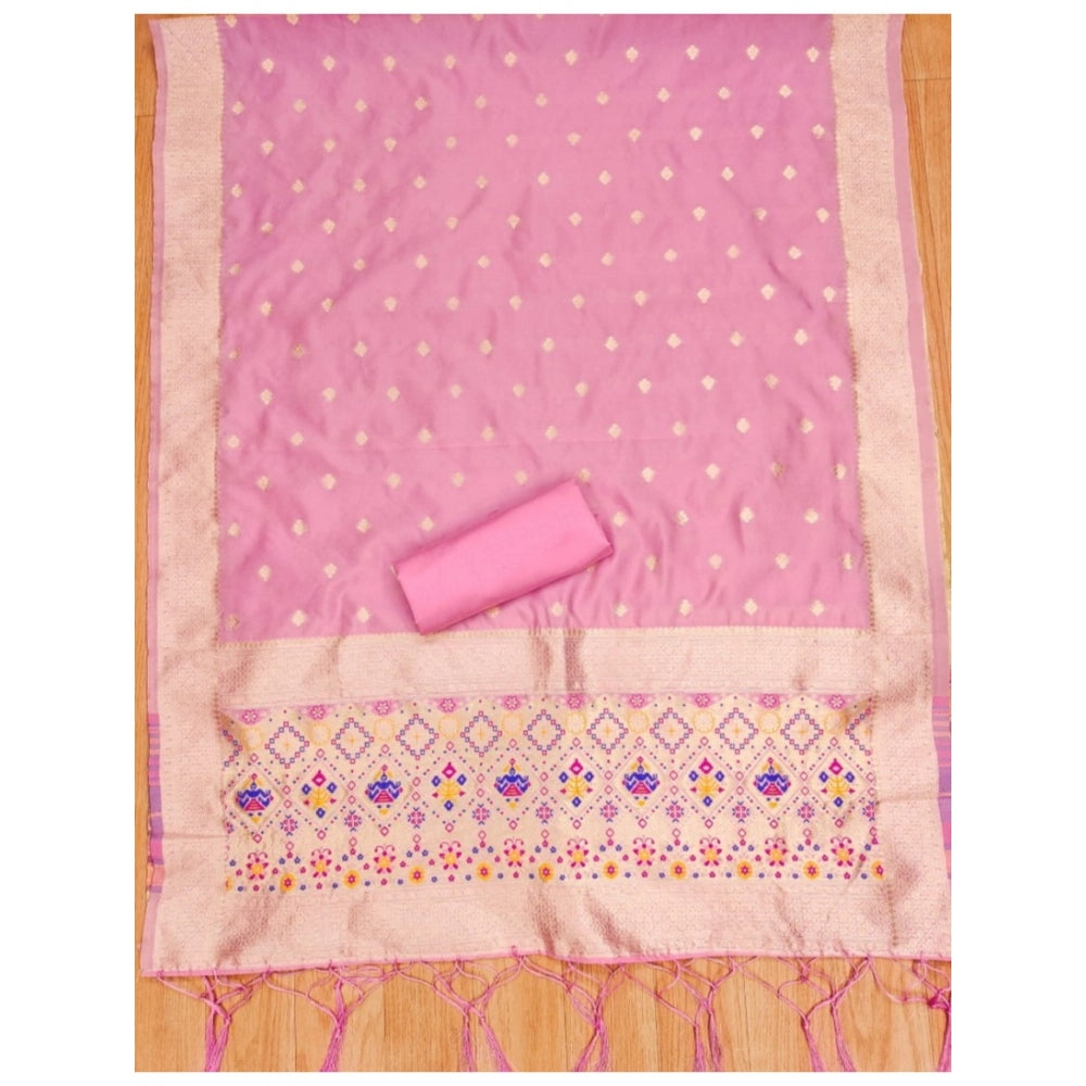 Generic Women's Banarasi Silk Printed Unstitched Salwar Suit Material With Dupatta (Light Pink, 3Mtrs)