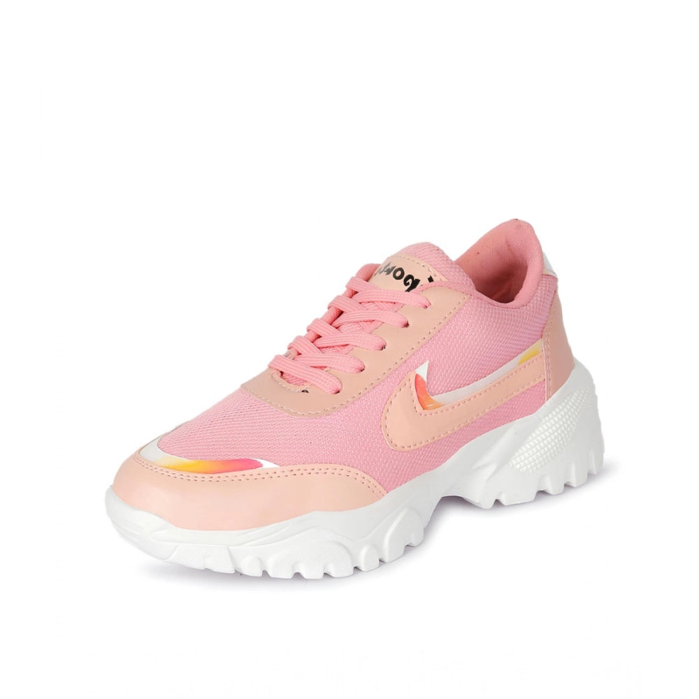 Generic Women's Casual Mesh Printed Lace-Ups Shoes (Pink)