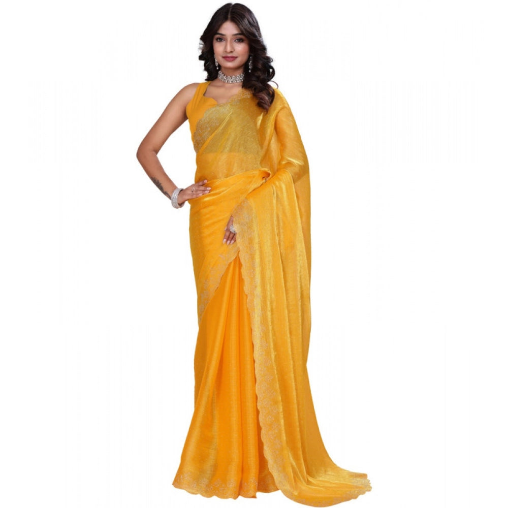 Generic Women's Jimmy choo Embellished Bollywood Saree With Unstitched Blouse 5.5Mtr (Mustard)