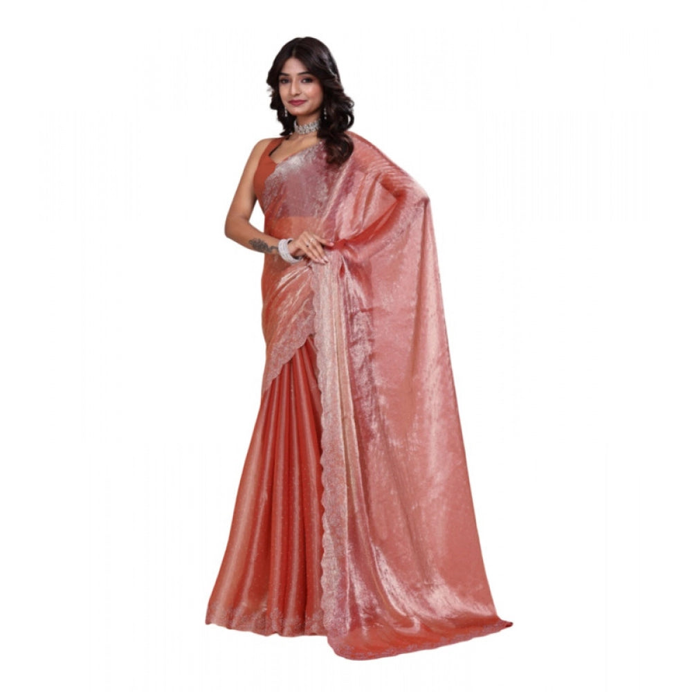 Generic Women's Jimmy choo Embellished Bollywood Saree With Unstitched Blouse 5.5Mtr (Orange)