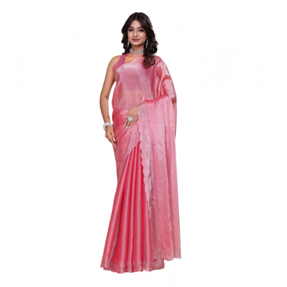 Generic Women's Jimmy choo Embellished Bollywood Saree With Unstitched Blouse 5.5Mtr (Pink)