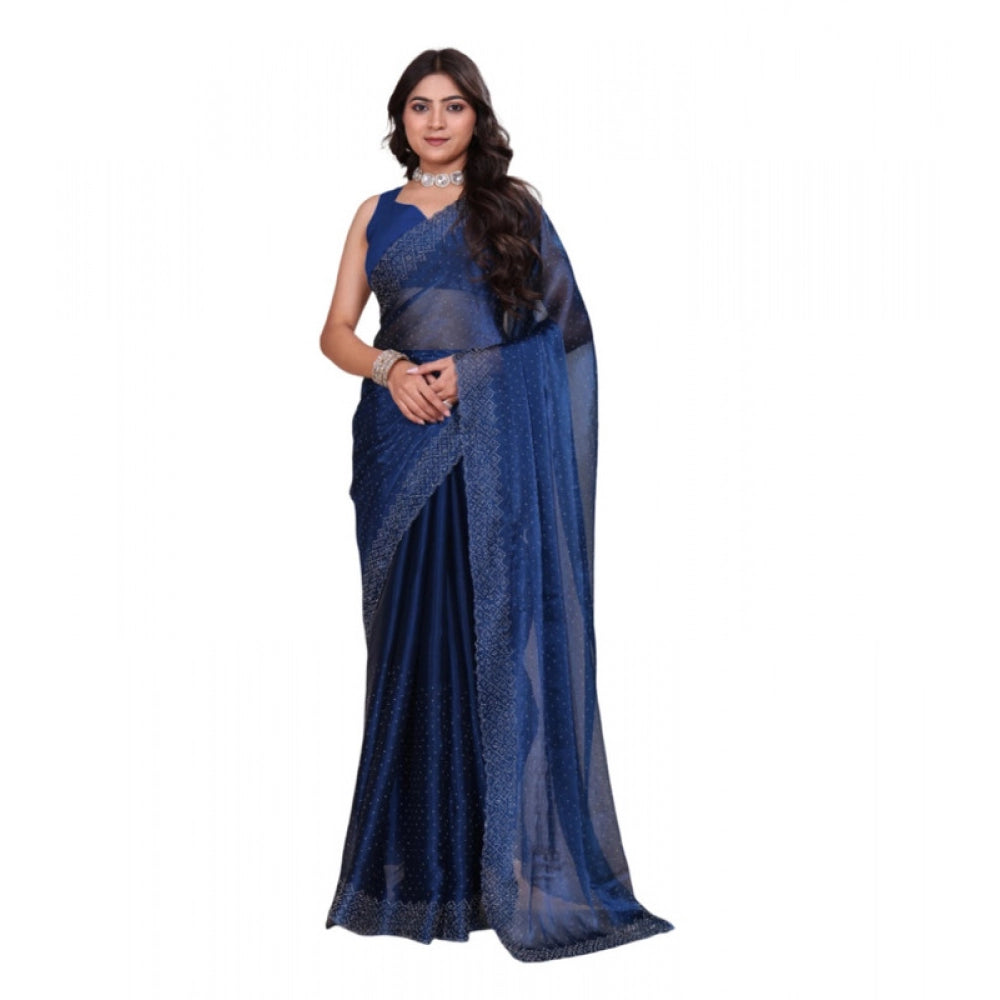 Generic Women's Jimmy choo Embellished Bollywood Saree With Unstitched Blouse 5.5Mtr (Blue)