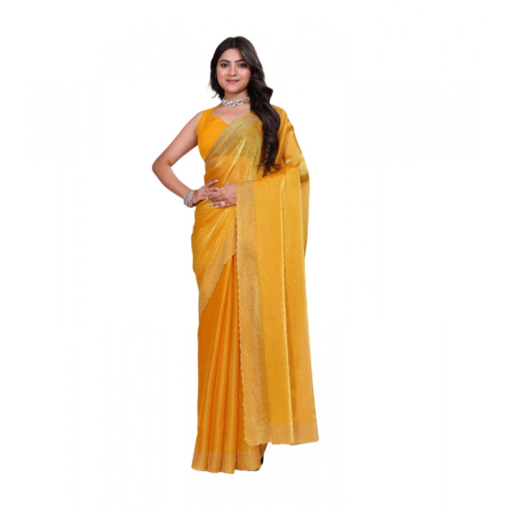Generic Women's Jimmy choo Embellished Bollywood Saree With Unstitched Blouse 5.5Mtr (Mustard)