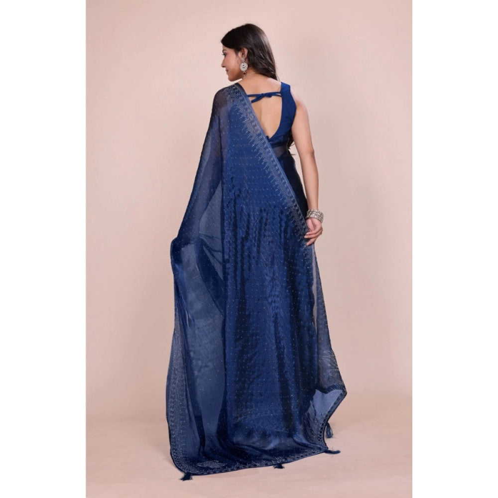 Generic Women's Jimmy choo Embellished Bollywood Saree With Unstitched Blouse 5.5Mtr (Blue)